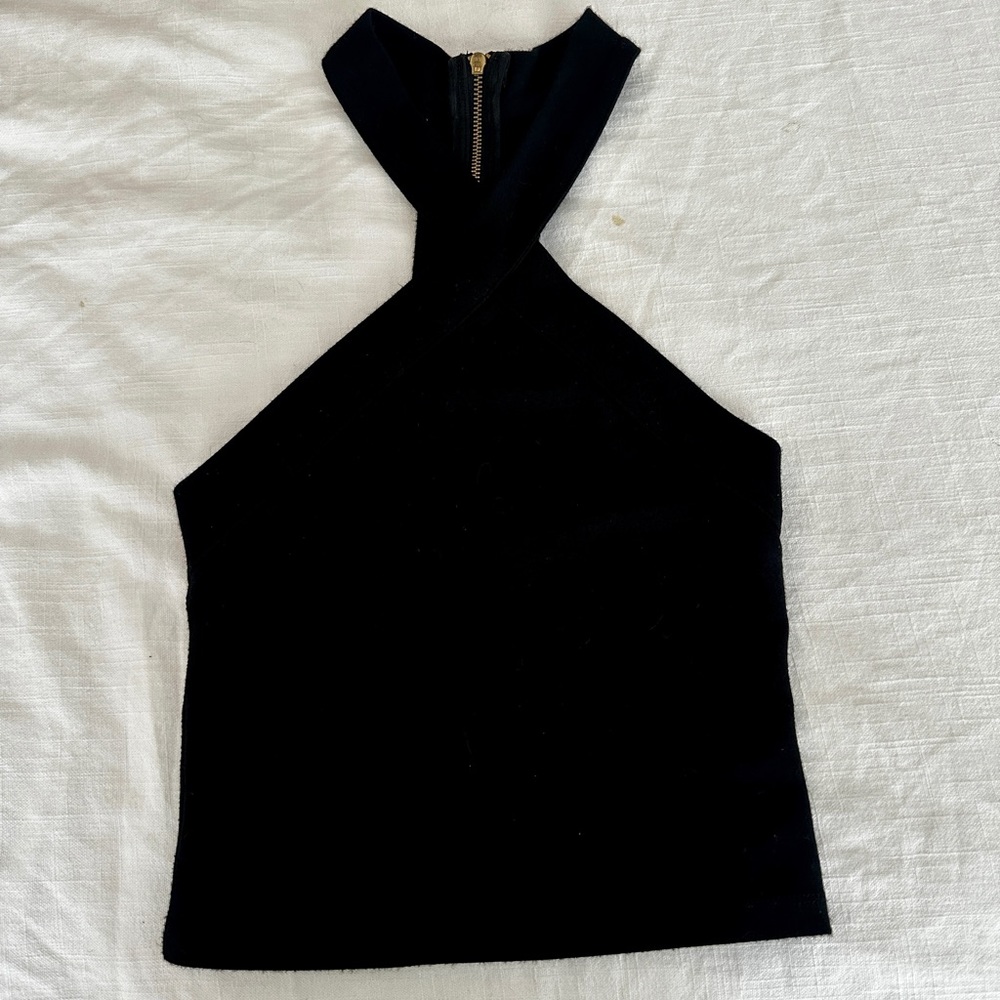 Black Crossed Neck Crop Top